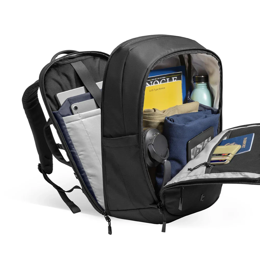 TomToc UrbanEX-T77 26L - clamshell opening showing full interior organization