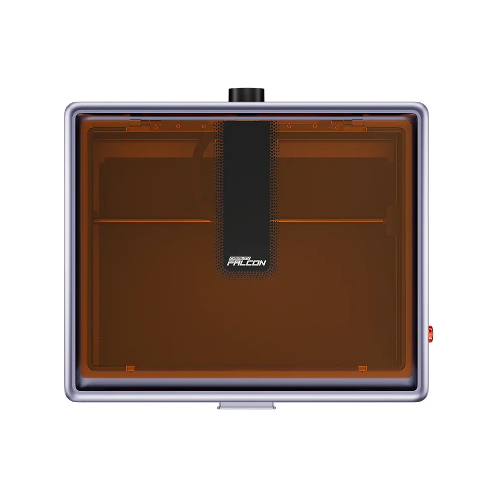 Creality Falcon A1 laser engraver, top-down view of the enclosed lid and Falcon branding