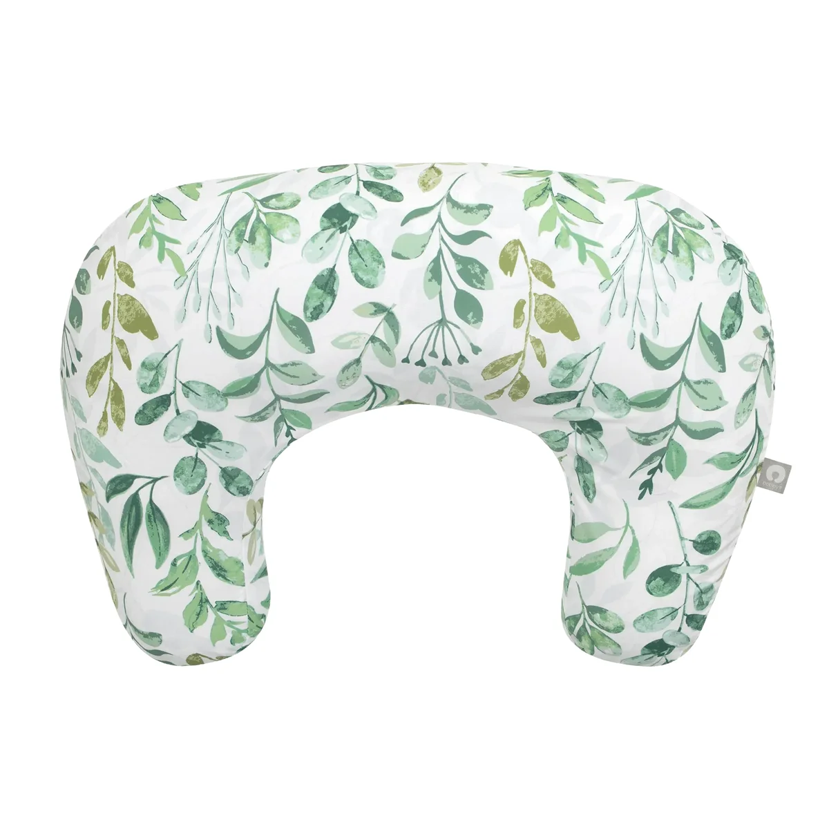 Boppy Original Nursing Pillow front view, green sage leaves cover on white background