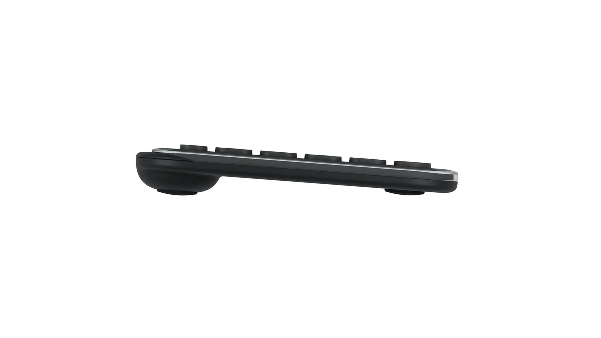 Logitech POP Icon Keys side profile showing its low-profile build and built-in typing tilt