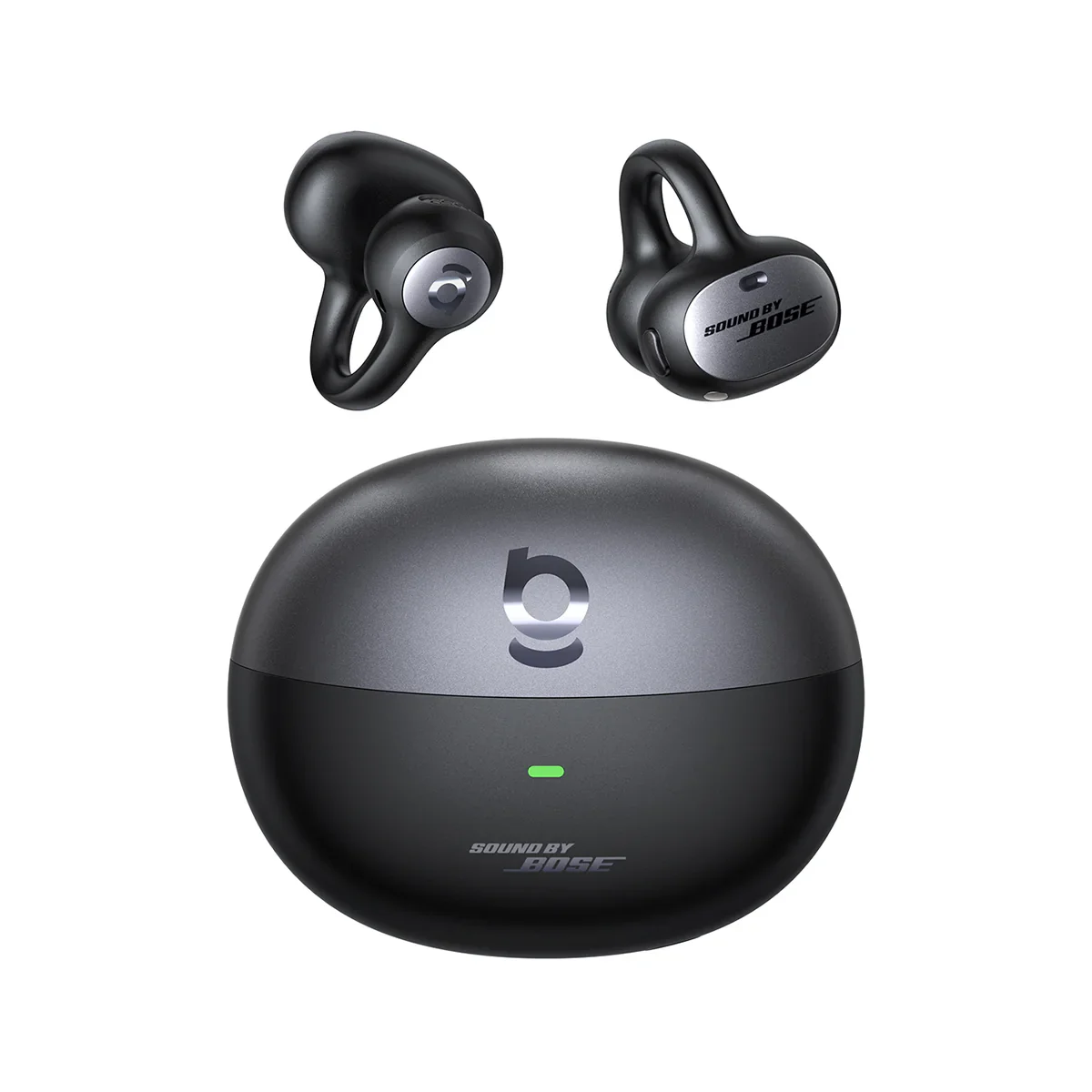 Baseus Inspire XC1 open-ear earbuds in black with charging case on white background
