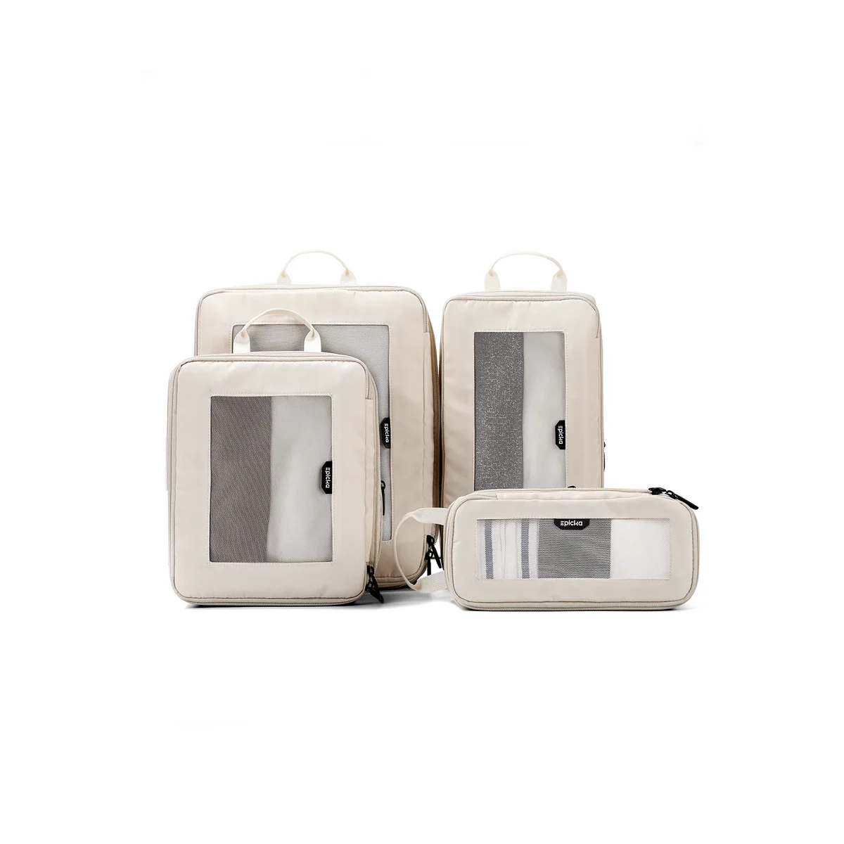 Epica Trip Cozy 4-Piece Set in cream packing cubes on white background
