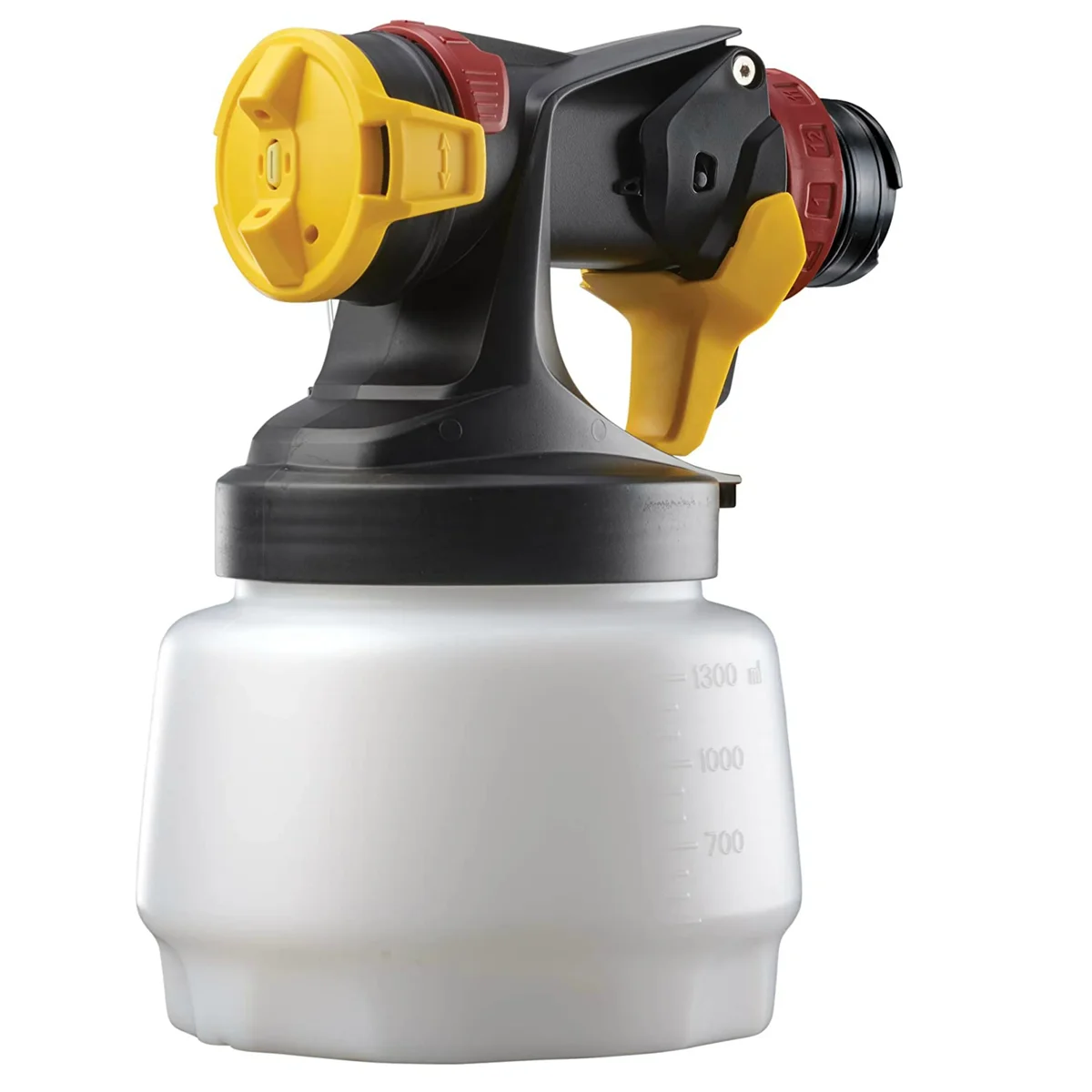 Wagner Flexio 4300 iSpray nozzle head close-up with 1.5 qt paint cup