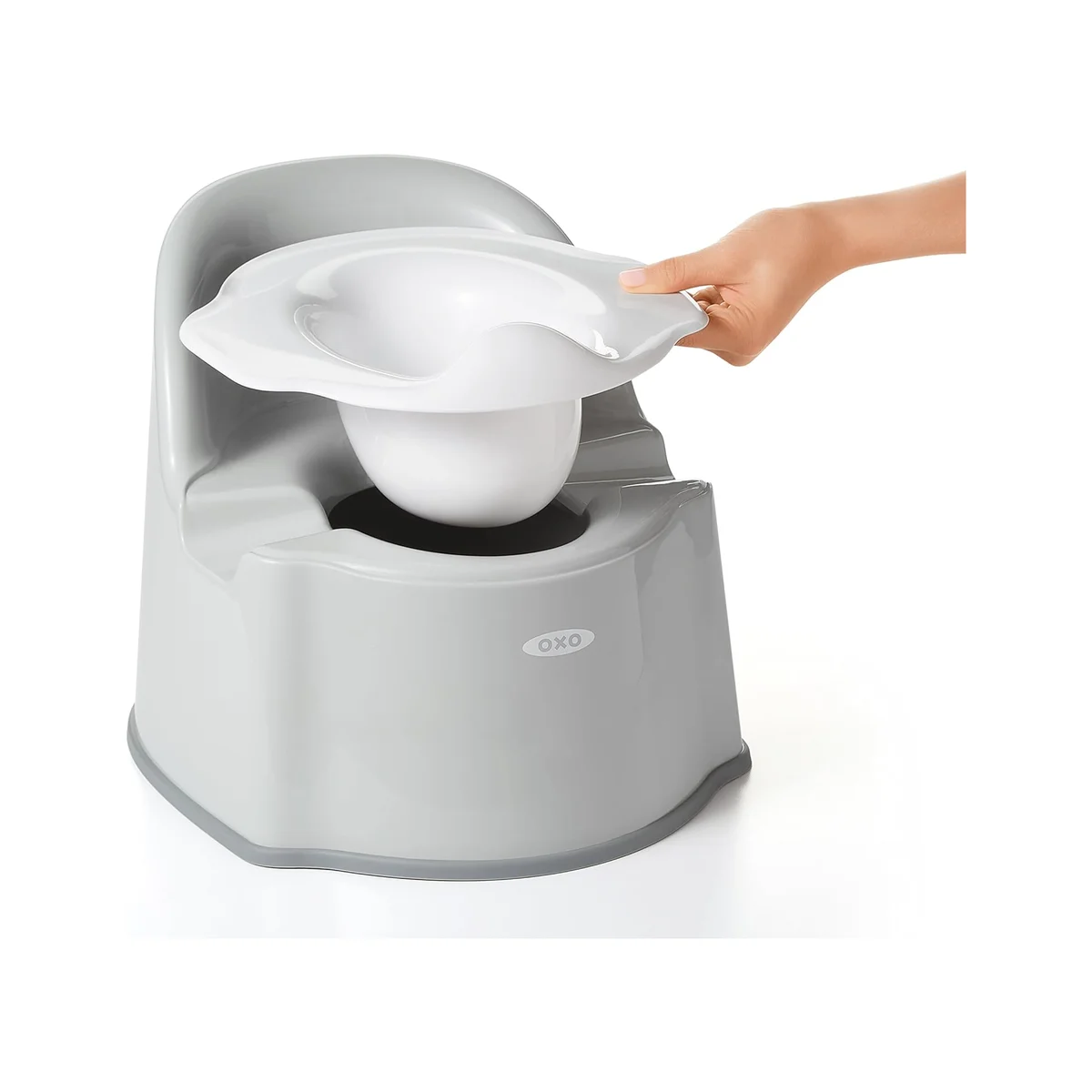 OXO Tot Potty Chair with removable inner bowl being lifted out