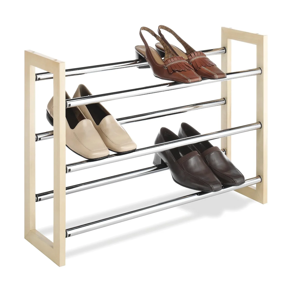 Whitmor 3-Tier Expandable Shoe Rack (Wood and Chrome)