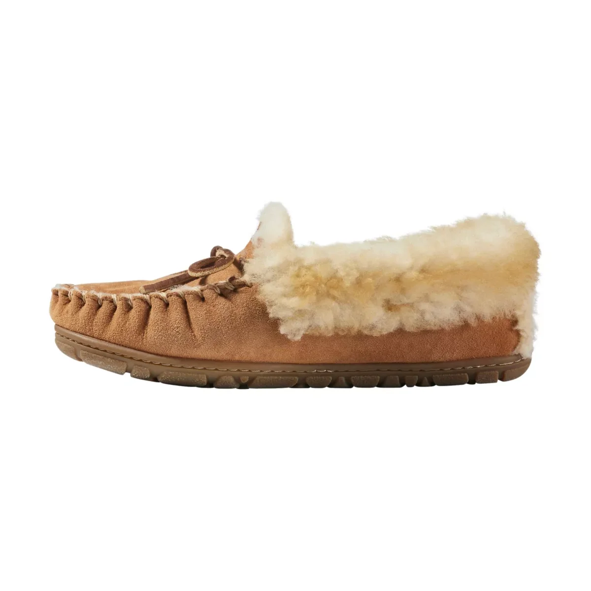L.L.Bean Wicked Good Moccasins inner side profile showing the ankle opening and shearling lining