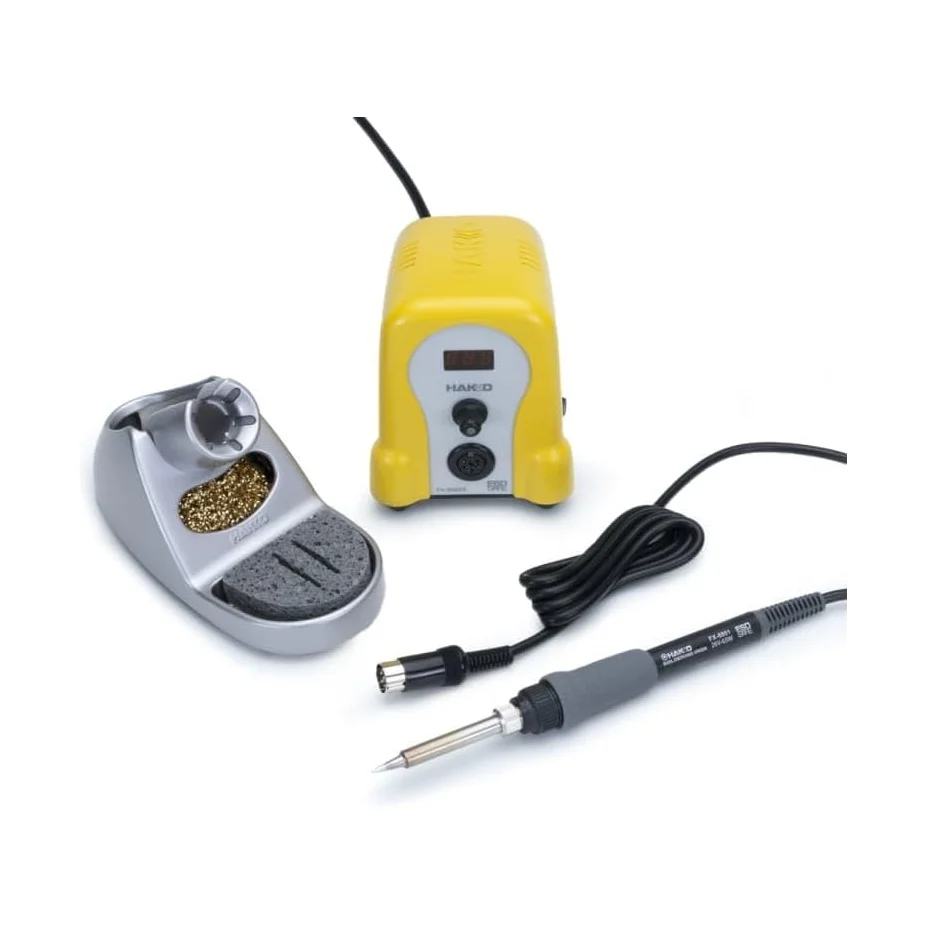 Hakko FX-888D control unit showing the digital temperature readout and two-button interface