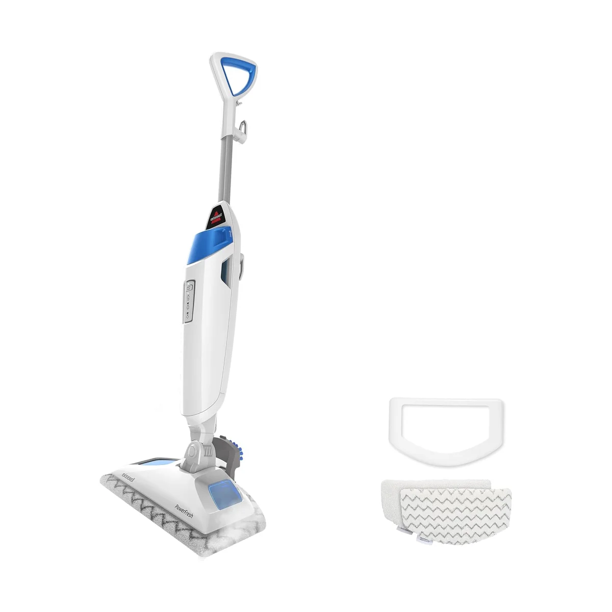 Bissell PowerFresh Steam Mop 1940A on white background with carpet glider and mop pads