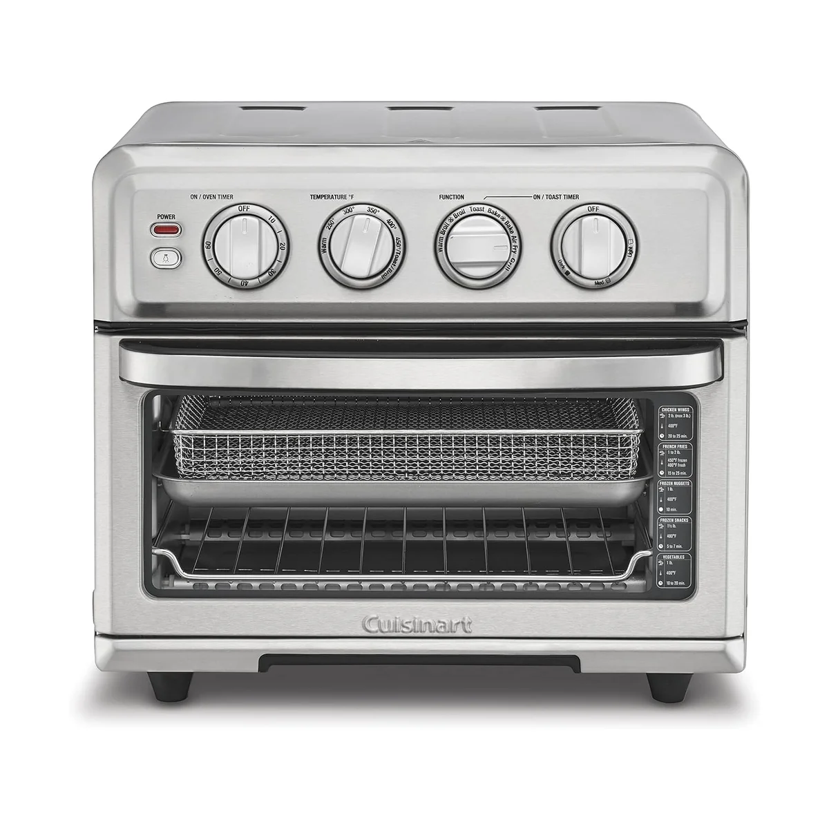 Cuisinart TOA-70 Air Fryer Toaster Oven with Grill, 3/4 elevated angle showing top controls and air fry basket