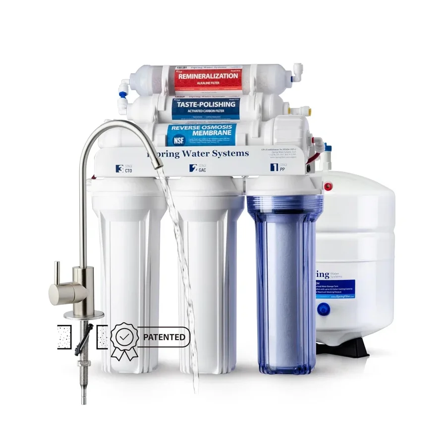 iSpring RCC7AK reverse osmosis system full unit view showing all six filter stages and storage tank