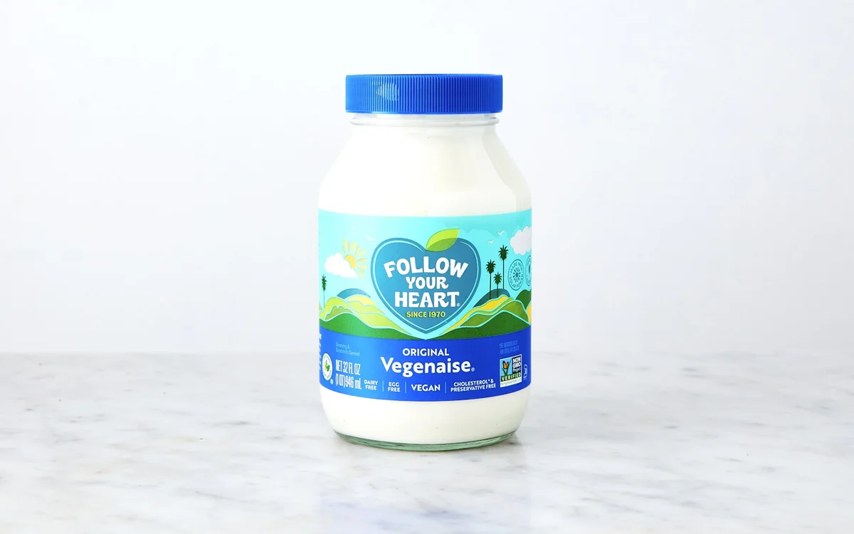 Follow Your Heart Original Vegenaise jar on marble counter