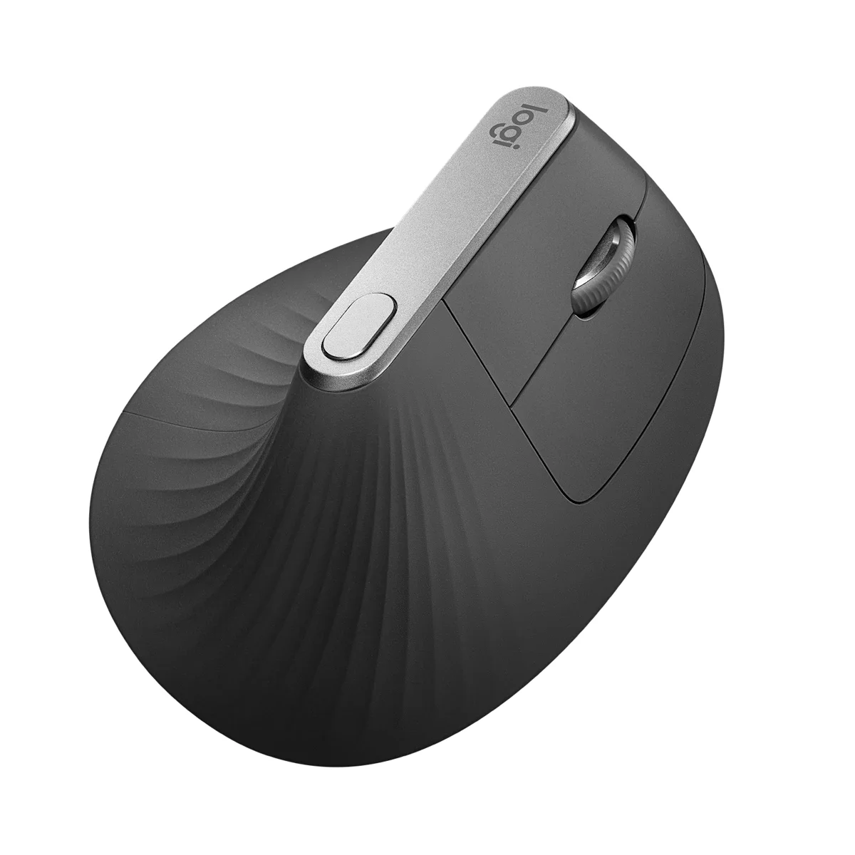 Logitech MX Vertical front three-quarter view showing the sculpted 57-degree shape
