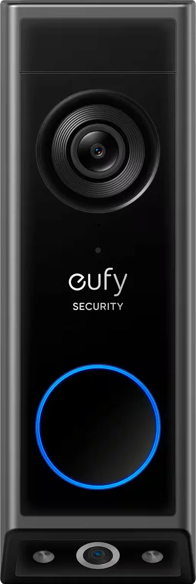 eufy E340 Dual Camera Video Doorbell front view showing the doorbell camera and illuminated call button
