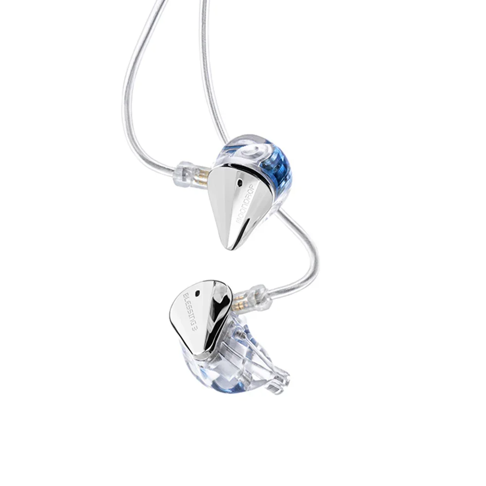 Moondrop Blessing 3 earpieces with detachable cable, three-quarter angle