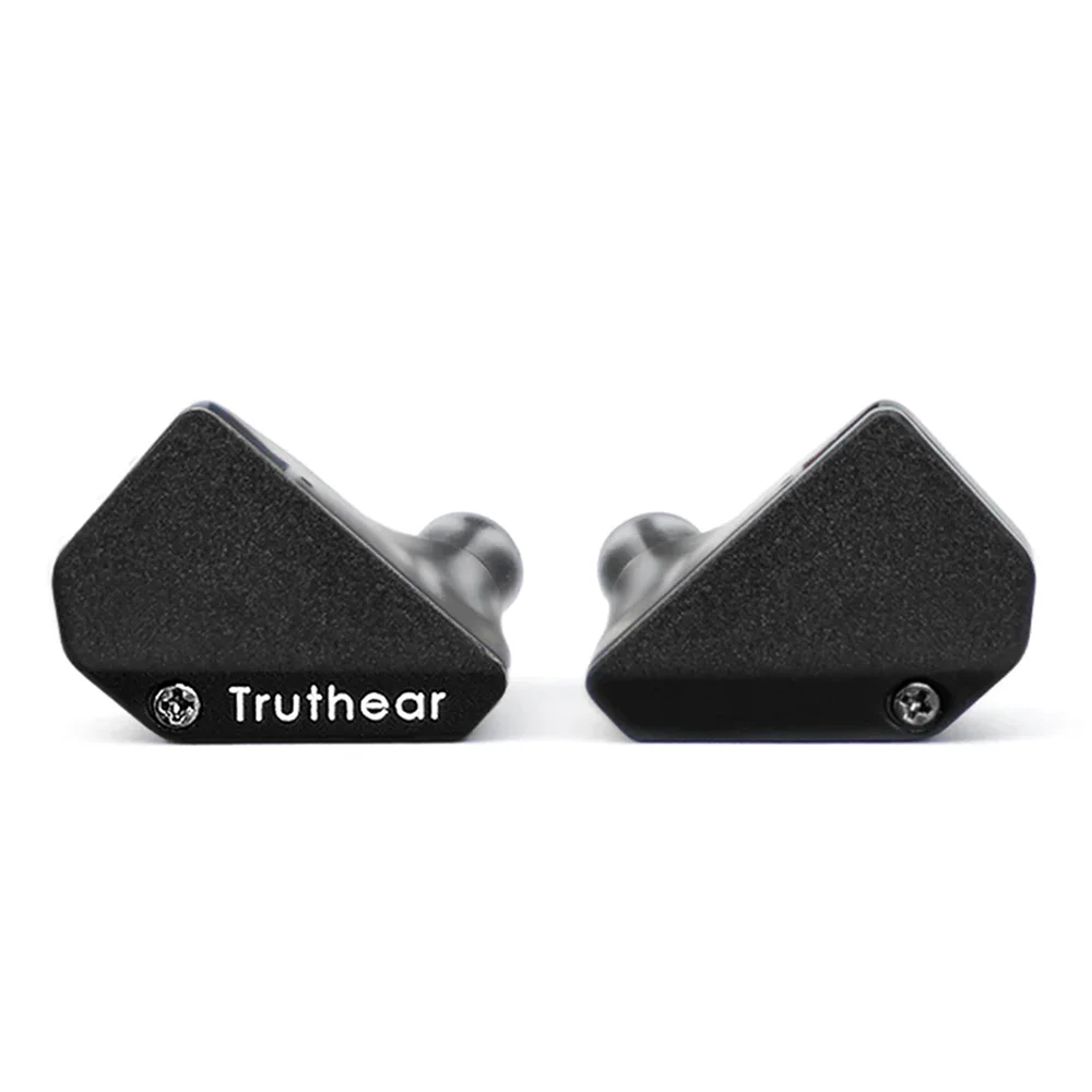 Truthear Hexa earpieces front view on white background showing silver faceplates and Truthear wordmark