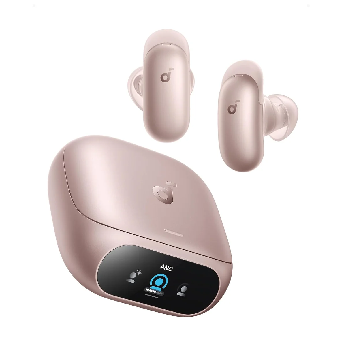 Soundcore Liberty 5 Pro in Rose Gold with its charging case
